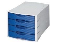 Schubladenbox MONITOR  DIN A4/C4  4 geschlossene Schubladen  lichtgrau-blau