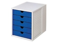 Schubladenbox SYSTEMBOX  DIN A4/C4  5 geschlossene Schubladen  lichtgrau-blau