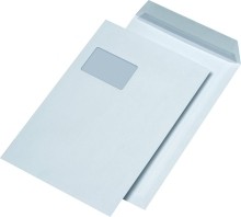 Versandtasche C4  blickdicht  mit Fenster  haftklebend  120 g/qm  weiß  250 Stück