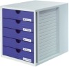 Schubladenbox SYSTEMBOX KARMA - DIN A4/C4  5 geschlossene Schubladen  grau-öko-blau