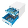 Schubladenbox WOW CUBE - 4 Schubladen  Polystyrol  perlweiß/blau
