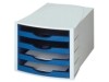 Schubladenbox MONITOR  DIN  A4/C4  4 offene Schubladen  lichtgrau-blau