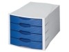 Schubladenbox MONITOR  DIN A4/C4  4 geschlossene Schubladen  lichtgrau-blau