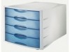 Schubladenbox MONITOR  DIN A4/C4  4 geschlossene Schubladen  blau-transluzent